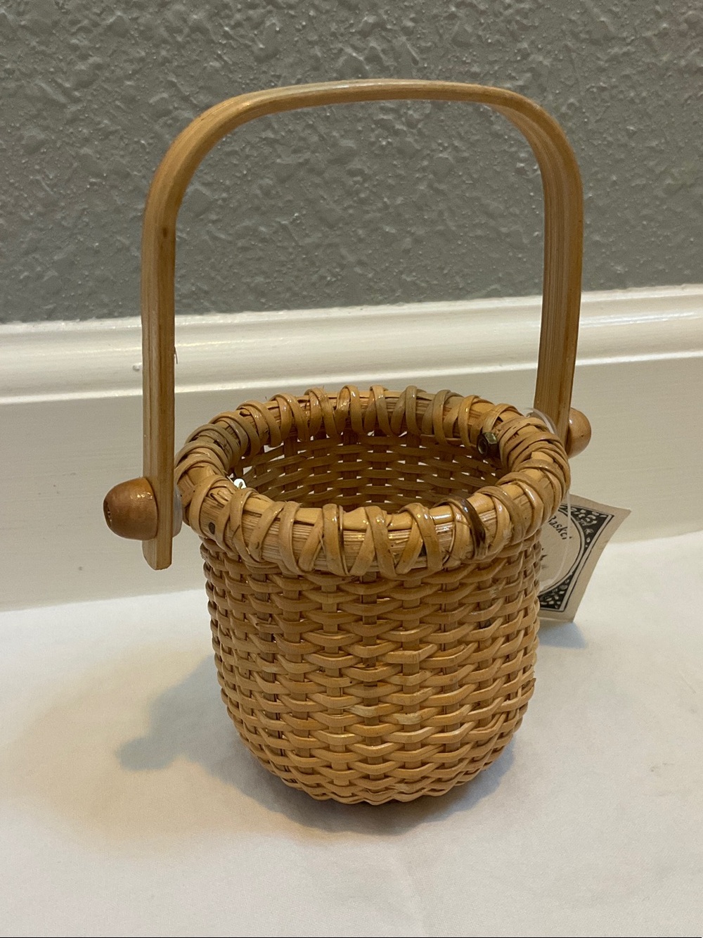 Nantucket Woven Natural Rattan Small Handled Basket - Miniature NWT